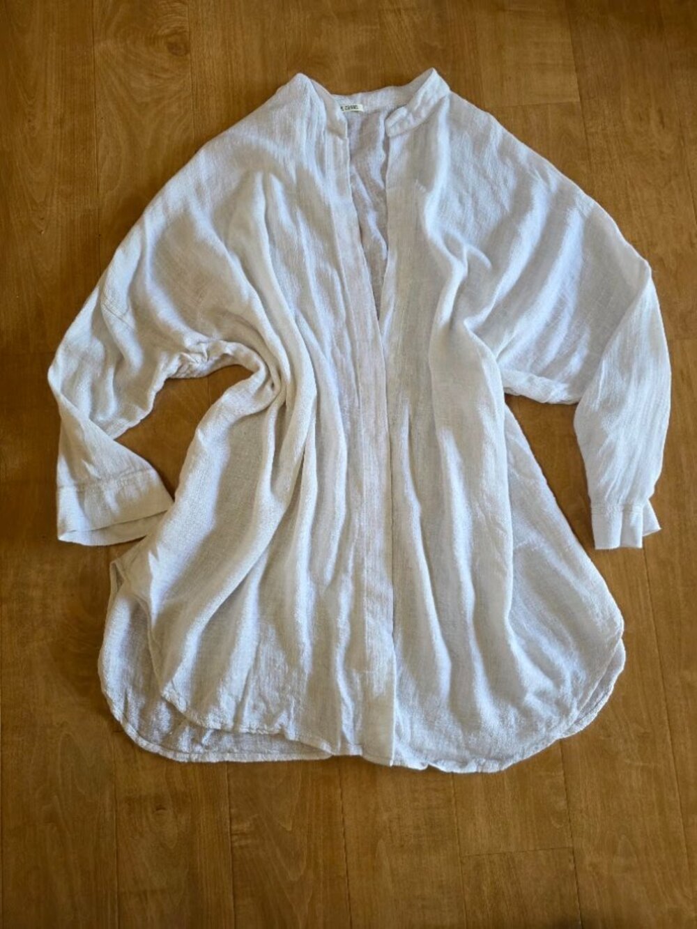 Black Crane cream sheer shirt/cardigan. O/S linen/cotton/viscose